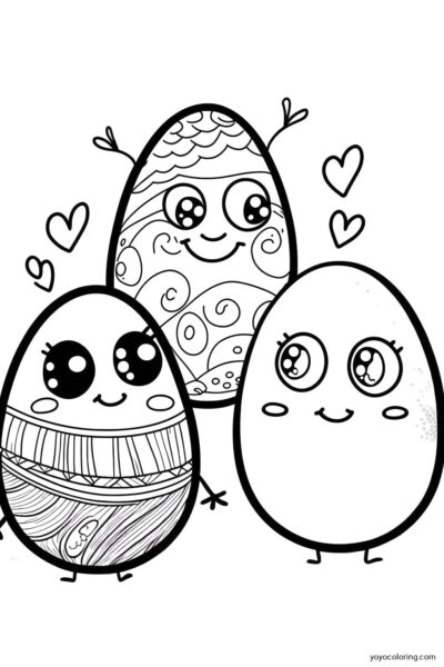 Three cute easter eggs coloring pages.