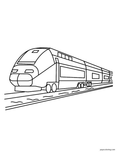 A coloring page featuring a train on the tracks.