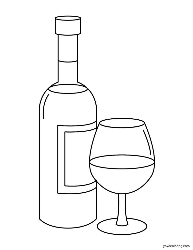 Dibujos para colorear copa de vino y botella