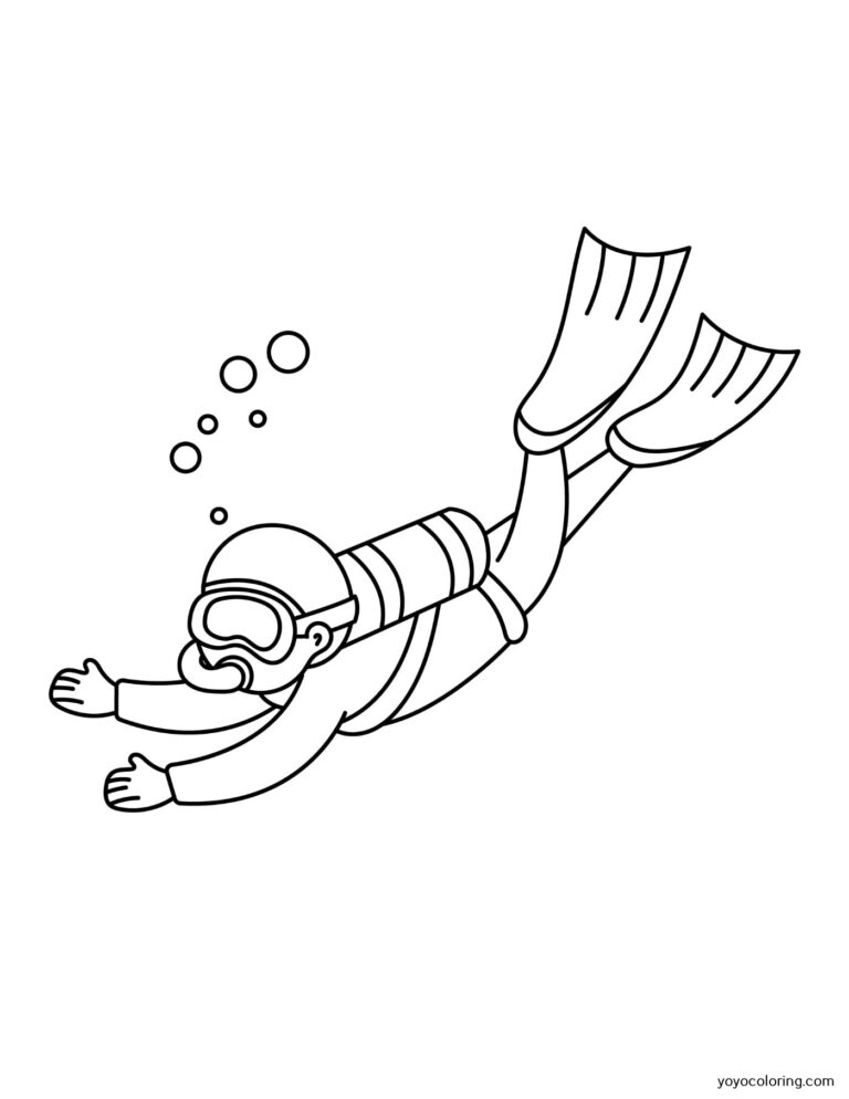 Diver Coloring Pages ᗎ Coloring book – Coloring Template