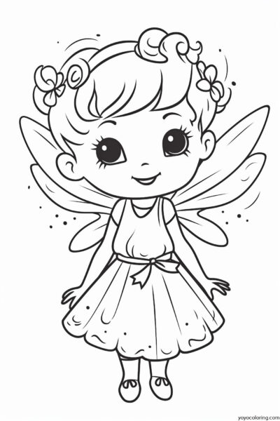 A cute little fairy coloring page for children.