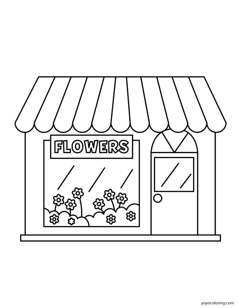 Tienda de flores para colorear ᗎ Libro para colorear – Plantilla para colorear