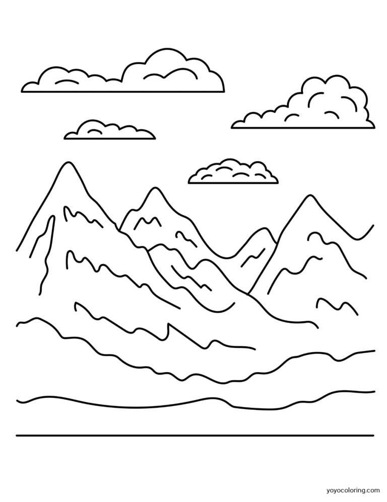 Mountain landscape Coloring Pages ᗎ Coloring book – Coloring Template