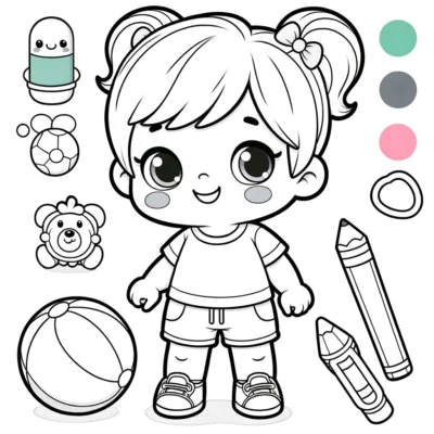 A coloring page of a cartoon girl.