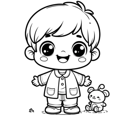 A cartoon of a boy with a toy.