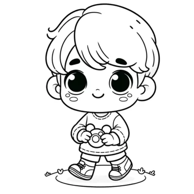 A cartoon boy playing with a ball coloring page.