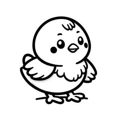 A black and white drawing of a chicken.