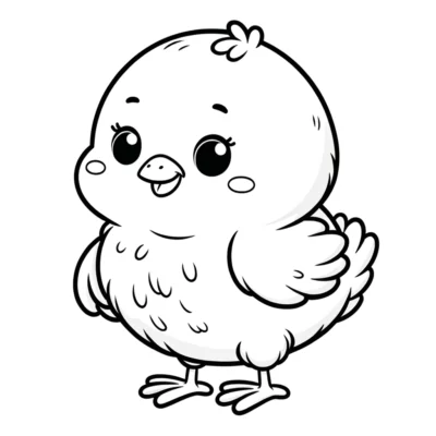 A cute chicken coloring page on a white background.