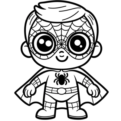 A little boy in a spiderman costume coloring page.