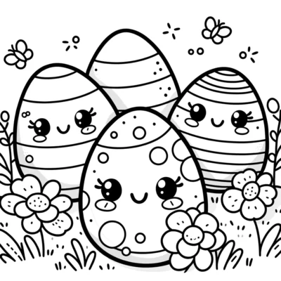 Kawaii easter eggs coloring pages.