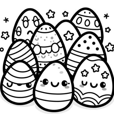 Kawaii easter eggs coloring pages.