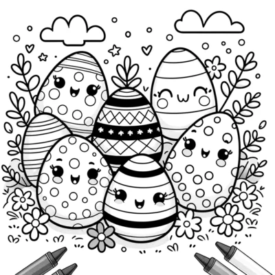 Easter coloring page with cute easter eggs.