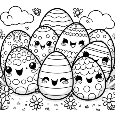 Easter coloring pages with cute easter eggs.