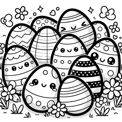 Dibujos para colorear de huevos de Pascua kawaii.