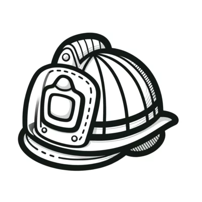 A black and white drawing of a hard hat.
