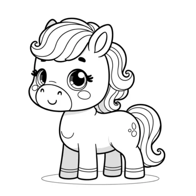 A cute horse coloring page for kids.