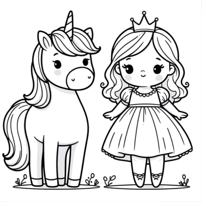 Princess and unicorn coloring pages.