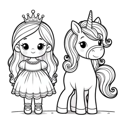 Princess and unicorn coloring pages.