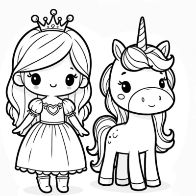 Princess and unicorn coloring pages.