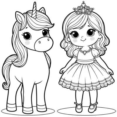 Princess and unicorn coloring pages.