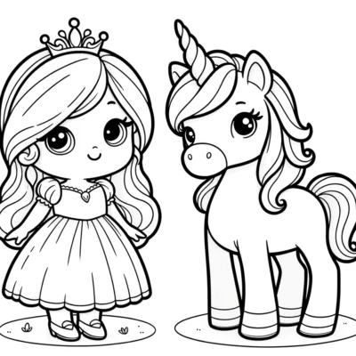 Princess and unicorn coloring pages.