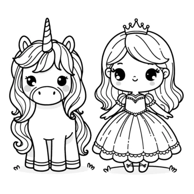 Princess and unicorn coloring pages.