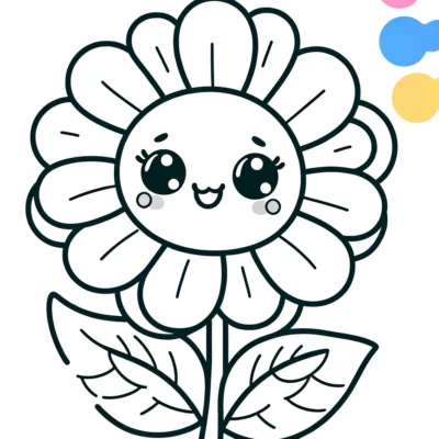 A cute flower coloring page for kids.