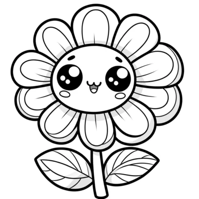 Una linda página para colorear de flores kawaii.