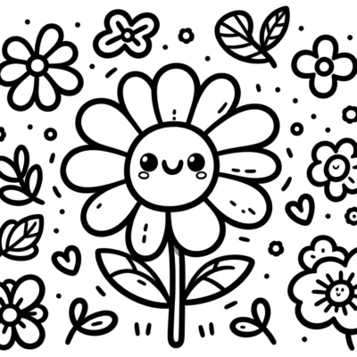 A black and white drawing of a flower.