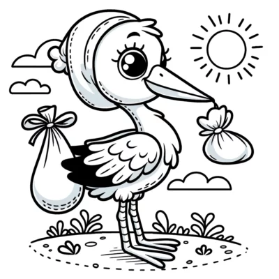 A stork with a bag on his head coloring page.