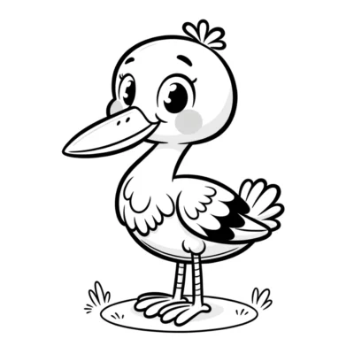 A cartoon stork coloring page.