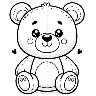 A black and white teddy bear coloring page.