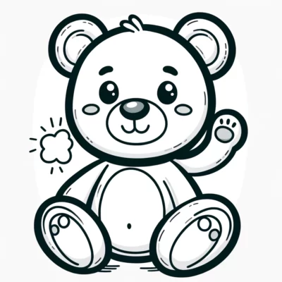 A black and white drawing of a teddy bear.