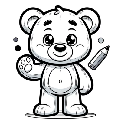 A cartoon teddy bear holding a pencil.