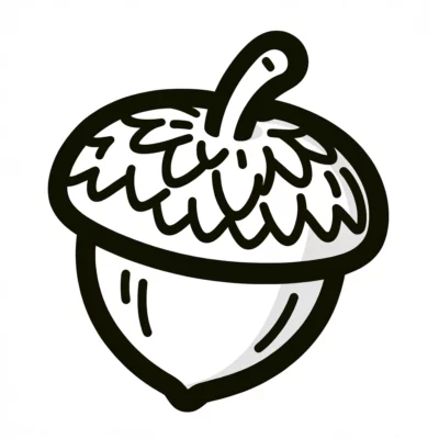 Black and white illustration of an acorn.