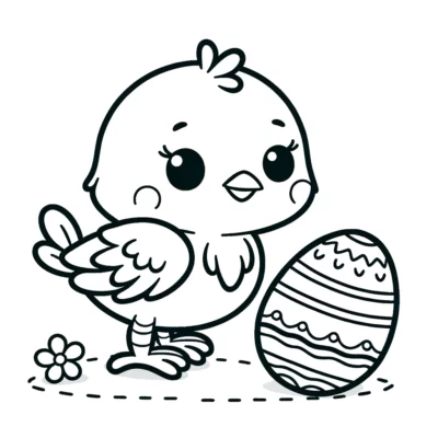 Un lindo pollito con un huevo de Pascua para colorear.