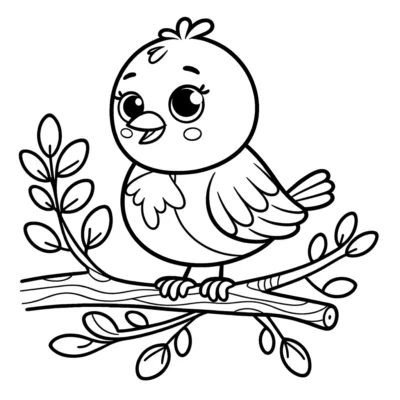 Ausmalbild: Ein süßer Vogel, der auf einem Ast sitzt.