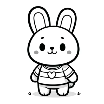 A cartoon bunny wearing a striped shirt.