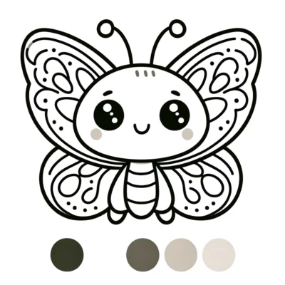 A cute butterfly coloring page with different colors.