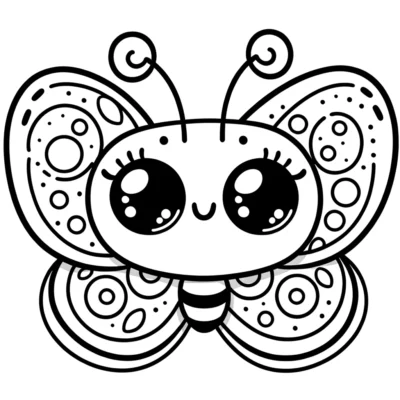 A cute butterfly coloring page with big eyes.