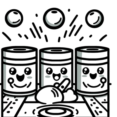 A black and white drawing of three jars with a smiley face on them.