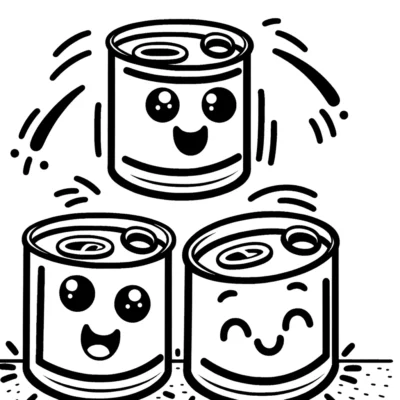 Tres latas de comida con caras sonrientes.