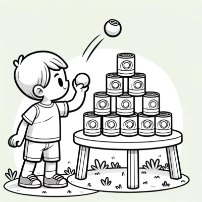 Un dibujo de un niño jugando un juego de juguete.