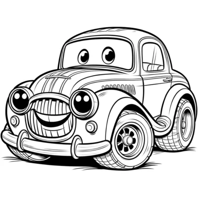 A cartoon car coloring page.