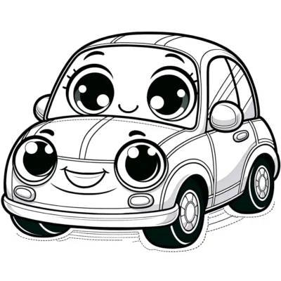 Una página para colorear de un coche de dibujos animados con ojos grandes.