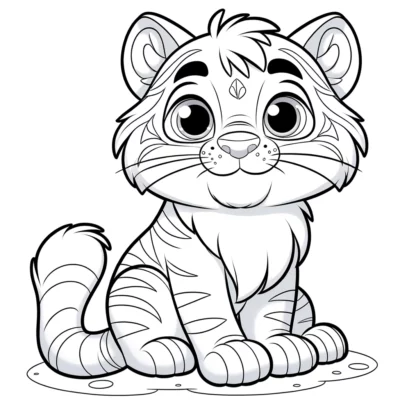 Una página para colorear de cachorro de tigre de dibujos animados.