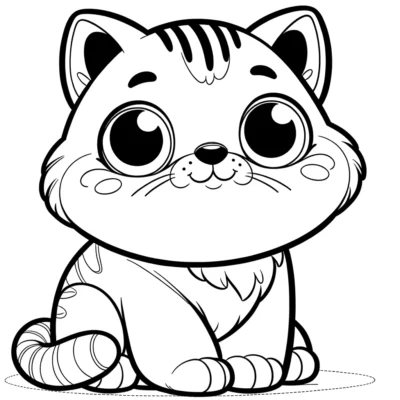 A cute cat coloring page with big eyes.