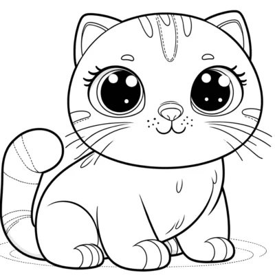 A cute cat coloring page with big eyes.