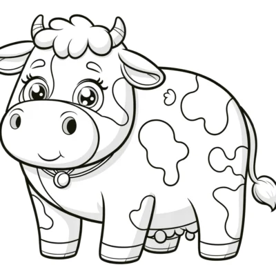 Cute cartoon cow coloring page.