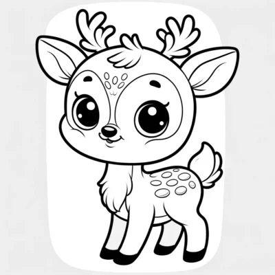 A cute cartoon deer coloring page.